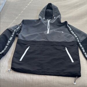 Men's Black and Gray Partial Front Zip Windbreaker